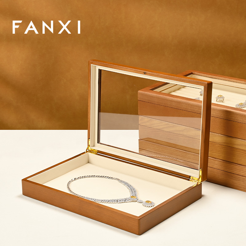 FANXI Wholesale Gray Solid Wood Jewelry Display Case