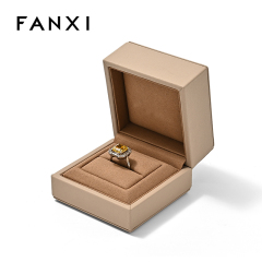 FANXI Custom Coffee Color PU Leather Microfiber Ring Box