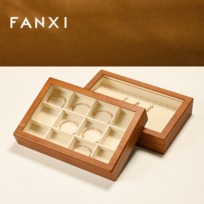FANXI Wholesale Gray Solid Wood Jewelry Display Case