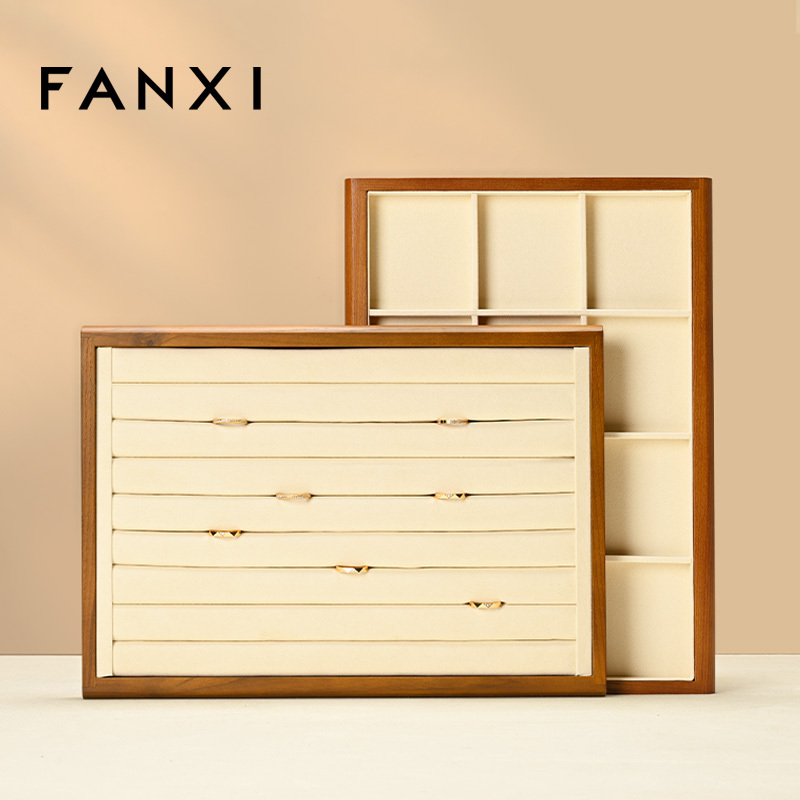 FANXI Wholesale Gray Solid Wood Jewelry Display Tray