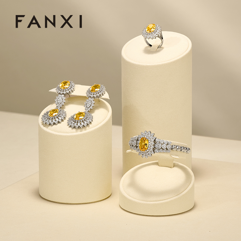 FANXI Luxury Beige Microfiber Jewelry Combination Set