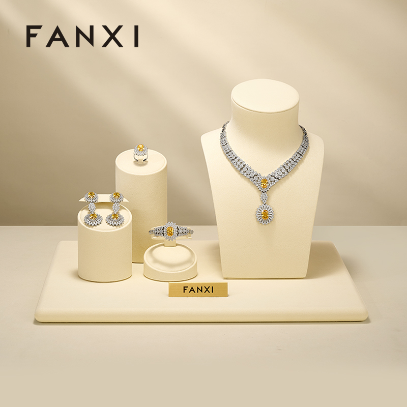 FANXI Luxury Beige Microfiber Jewelry Combination Set