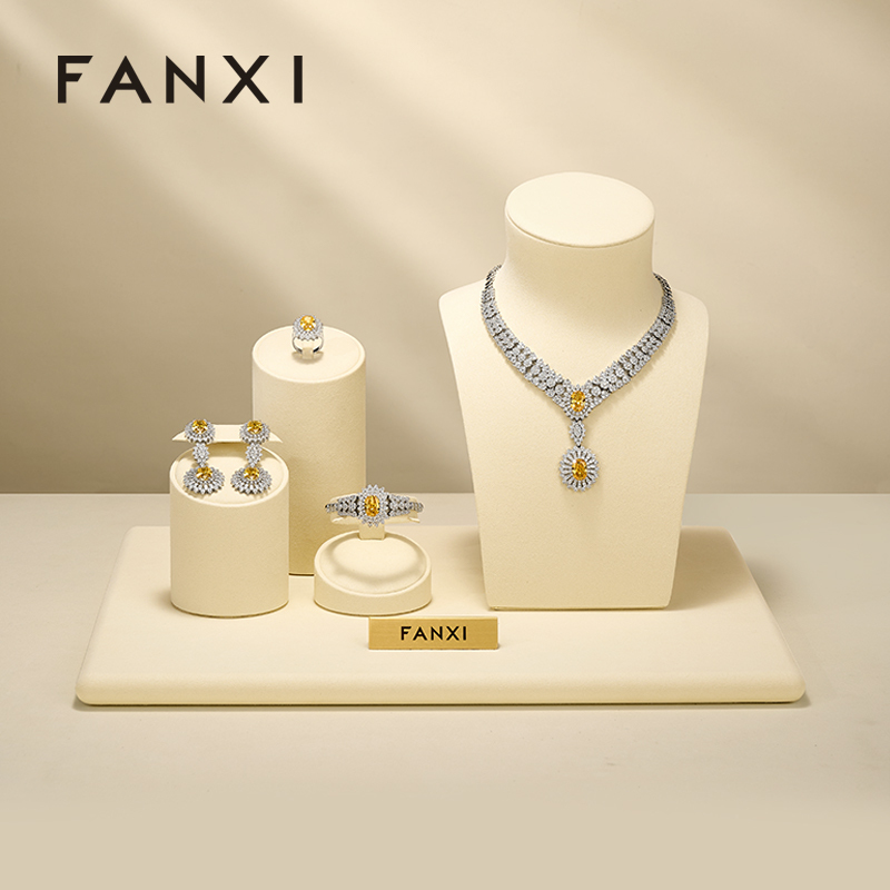 FANXI Luxury Beige Microfiber Jewelry Combination Set