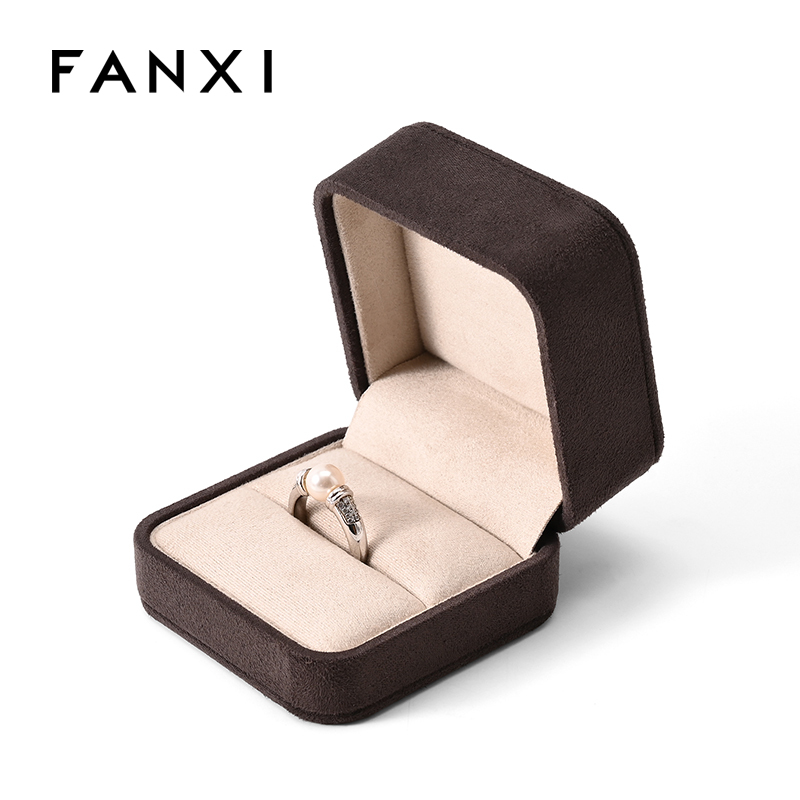 FANXI Custom Chocolate Color Suede Ring Box