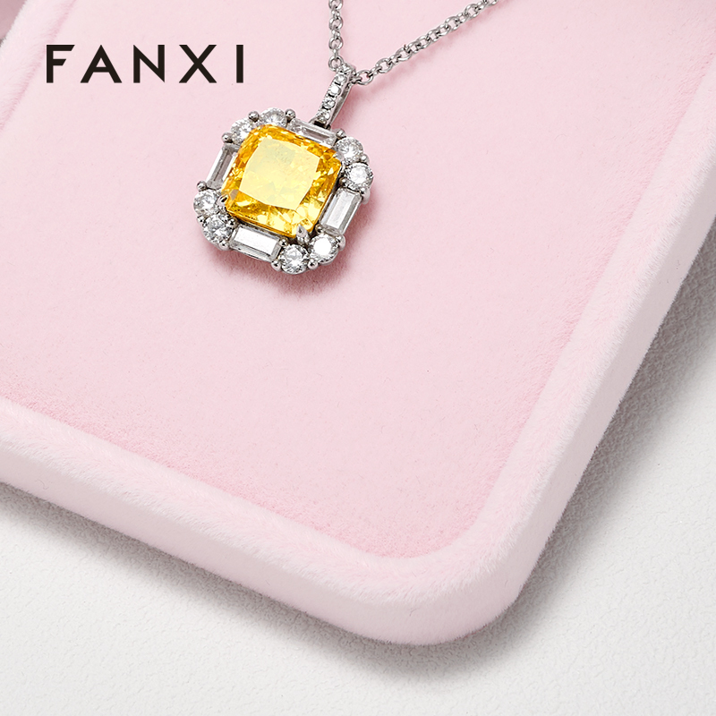 FANXI Custom Logo Wedding Gift Boxes For Ring Necklace Bracelet Bangle Earrings Packing Pink Velvet Jewelry Packaging Box