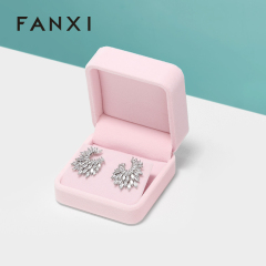 FANXI Custom Logo Wedding Gift Boxes For Ring Necklace Bracelet Bangle Earrings Packing Pink Velvet Jewelry Packaging Box