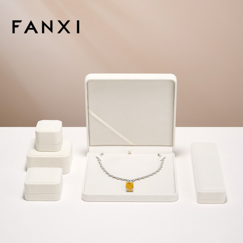 FANXI Custom Logo Luxury Plastic Packaging Boxes For Ring Earrings Necklace Bracelet Packing For Beige Velvet Jewellery Box
