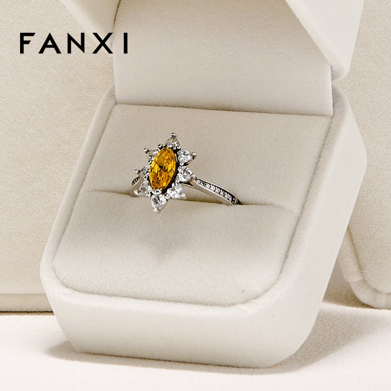 FANXI Custom Logo Luxury Plastic Packaging Boxes For Ring Earrings Necklace Bracelet Packing For Beige Velvet Jewellery Box