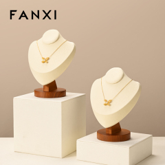 FANXI Fashion Beige Microfiber Wooden Jewelry Bust