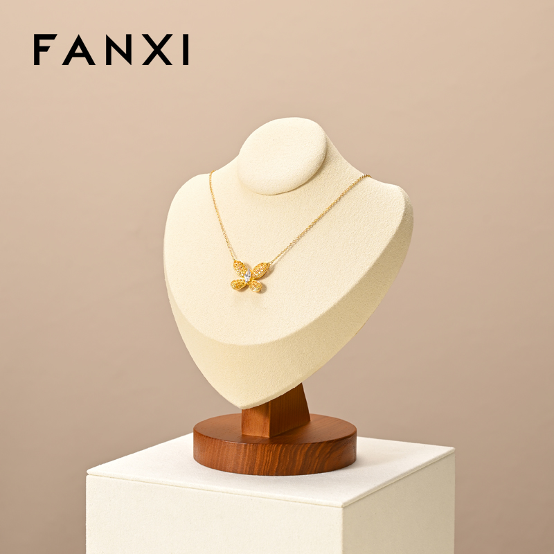 FANXI Fashion Beige Microfiber Wooden Jewelry Bust