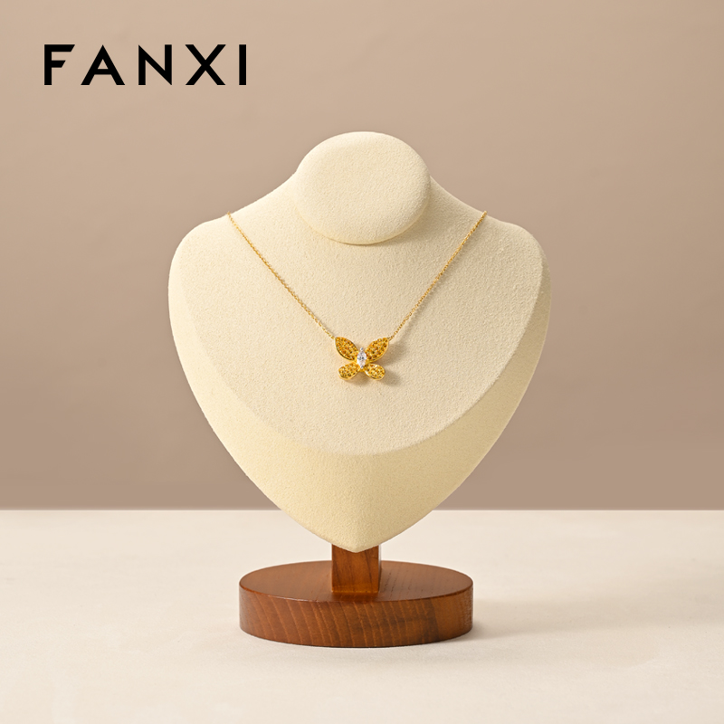 FANXI Fashion Beige Microfiber Wooden Jewelry Bust