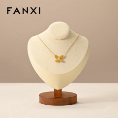 FANXI Fashion Beige Microfiber Wooden Jewelry Bust