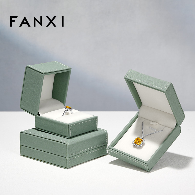 FANXI Hot-sale Green Leather Long Plush Jewelry Box
