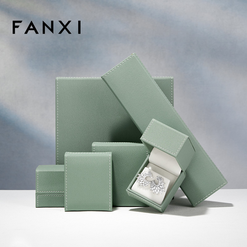 FANXI Hot-sale Green Leather Long Plush Jewelry Box