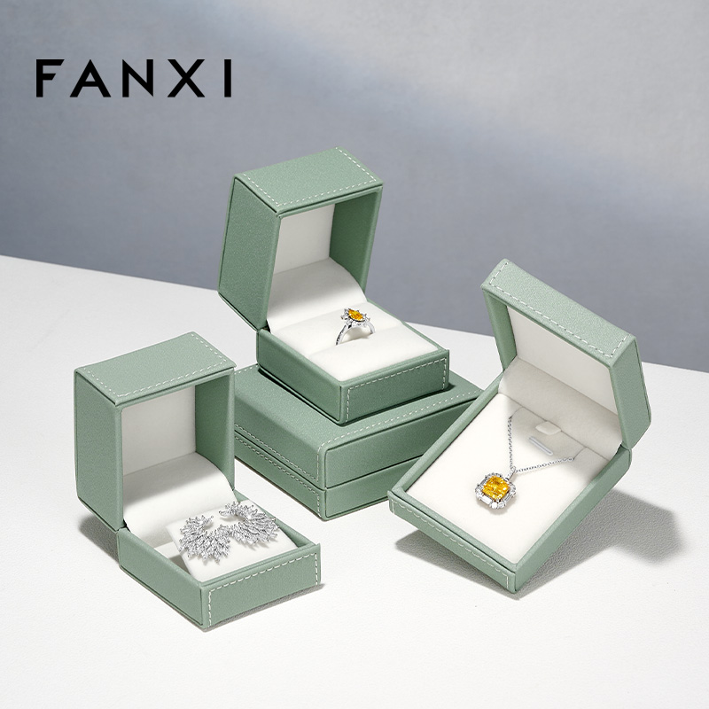 FANXI Hot-sale Green Leather Long Plush Jewelry Box