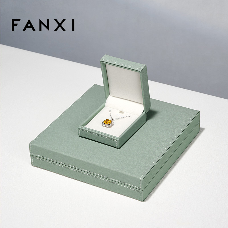 FANXI Hot-sale Green Leather Long Plush Jewelry Box