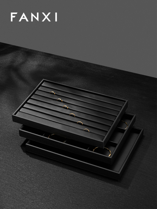 FANXI Fashion Black PU leather Jewelry Display Plate