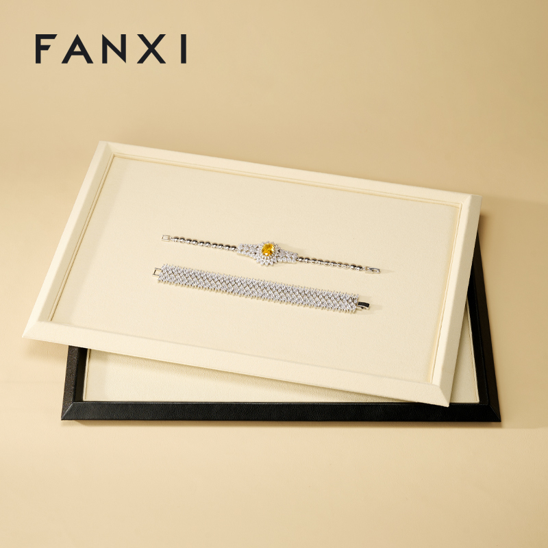 FANXI Factory Beige PU leather Microfiber Jewelry Plate