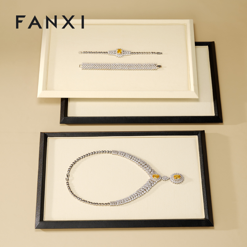 FANXI Factory Beige PU leather Microfiber Jewelry Plate