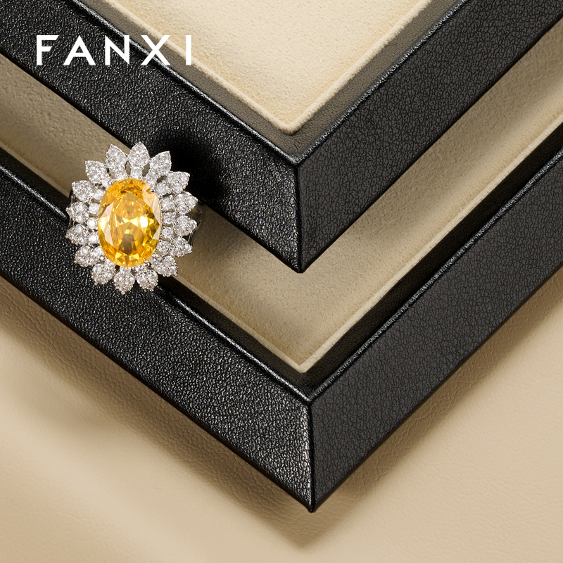 FANXI Factory Beige PU leather Microfiber Jewelry Plate