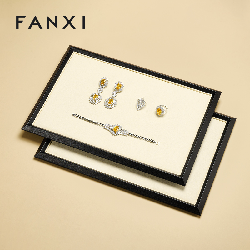 FANXI Factory Beige PU leather Microfiber Jewelry Plate