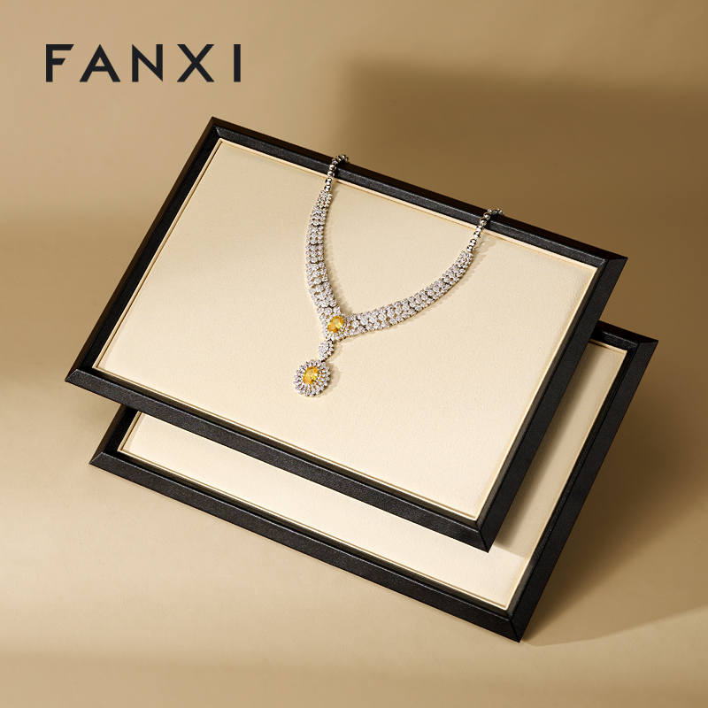FANXI Factory Beige PU leather Microfiber Jewelry Plate