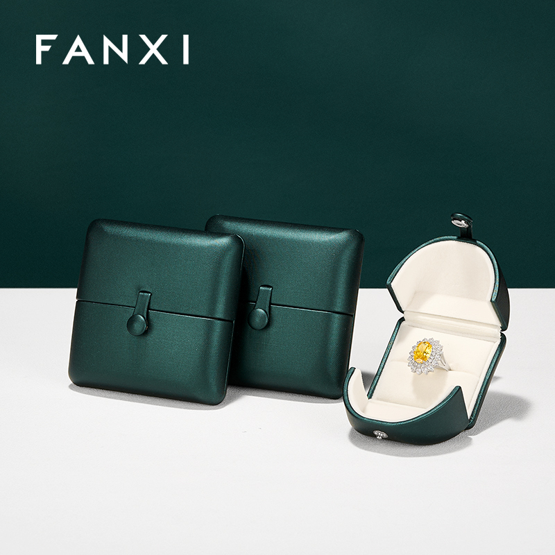 FANXI wholesale green leather jewelry packaging boxes