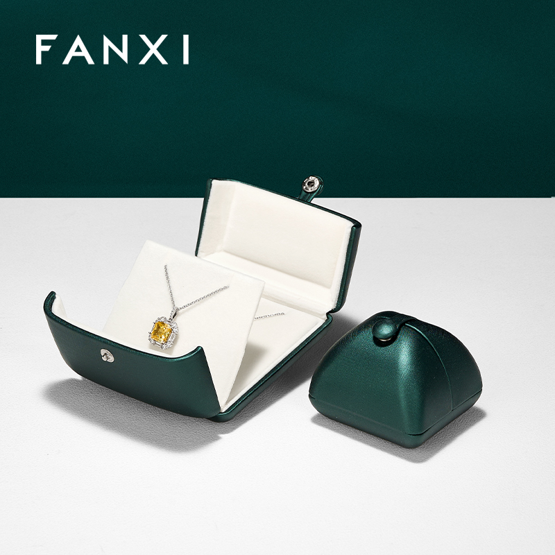FANXI wholesale green leather jewelry packaging boxes