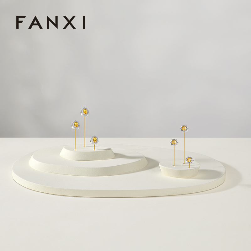 FANXI Fashion Beige Microfiber Metal Jewellery Ring Display