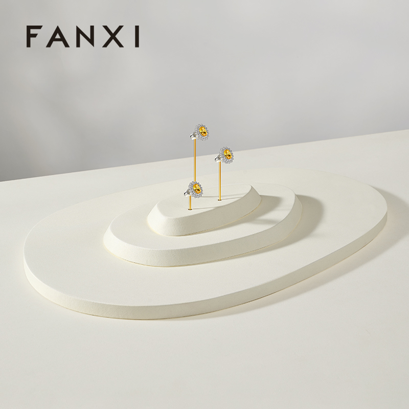 FANXI Fashion Beige Microfiber Metal Jewellery Ring Display