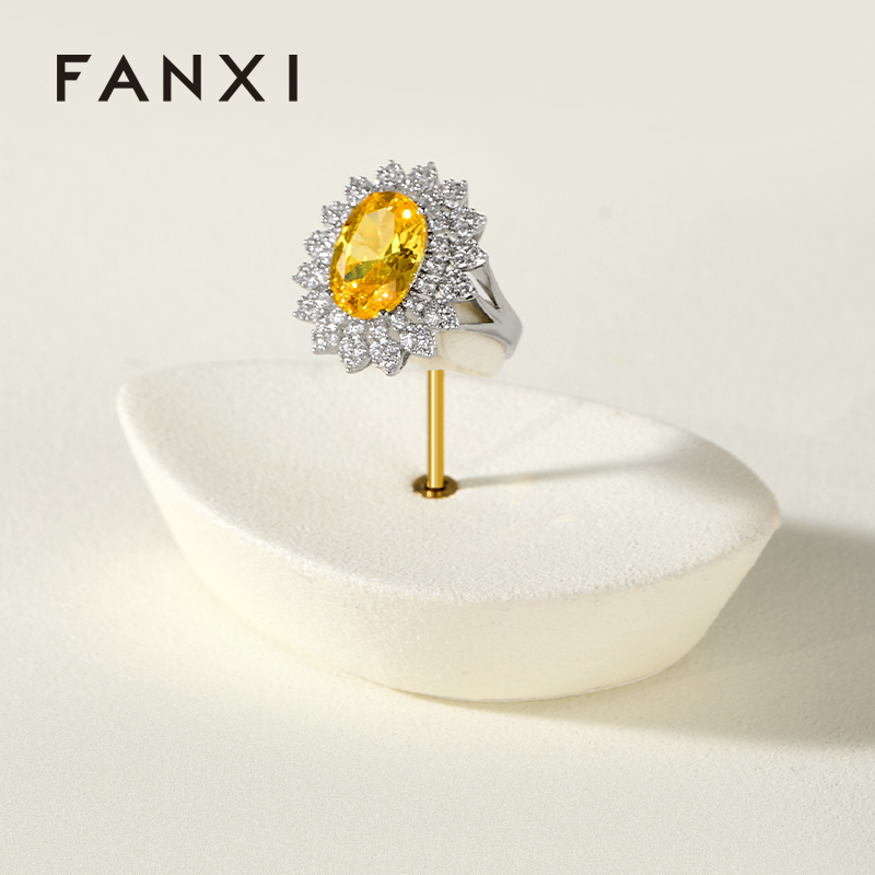 FANXI Fashion Beige Microfiber Metal Jewellery Ring Display