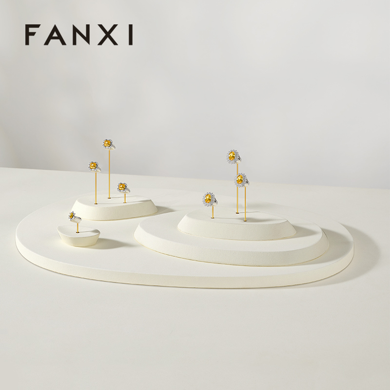 FANXI Fashion Beige Microfiber Metal Jewellery Ring Display