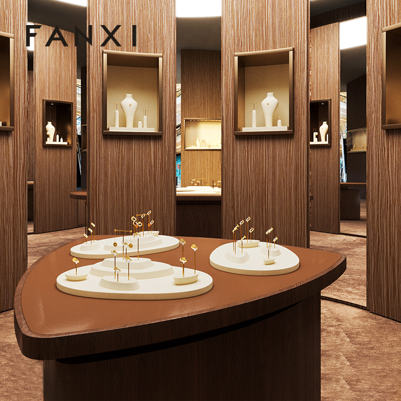 FANXI Fashion Beige Microfiber Metal Jewellery Ring Display