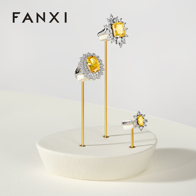 FANXI Fashion Beige Microfiber Metal Jewellery Ring Display