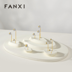 FANXI Fashion Beige Microfiber Metal Jewellery Ring Display