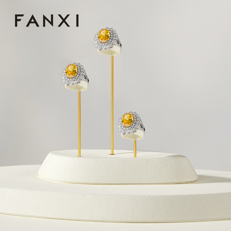 FANXI Fashion Beige Microfiber Metal Jewellery Ring Display