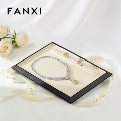 FANXI Fashion Beige Leather Microfiber Jewelry Tray