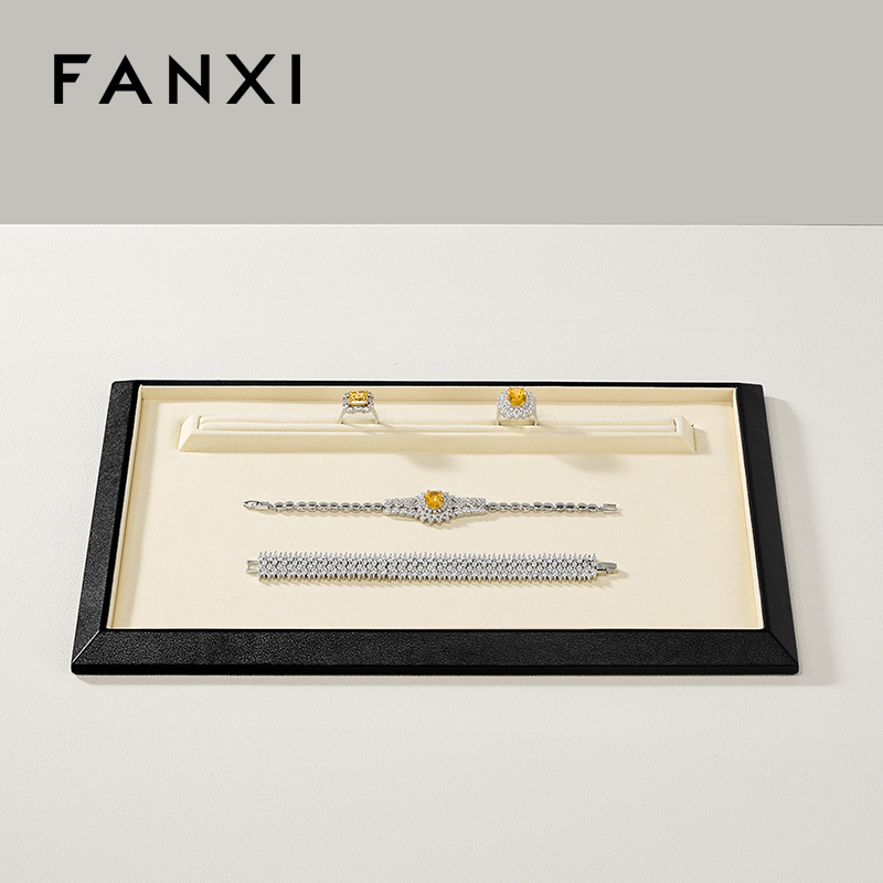 FANXI Fashion Beige Leather Microfiber Jewelry Tray