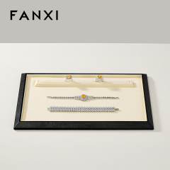 FANXI Fashion Beige Leather Microfiber Jewelry Tray