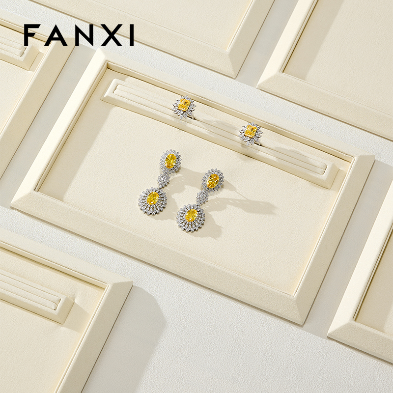 FANXI Fashion Beige Leather Microfiber Jewelry Tray
