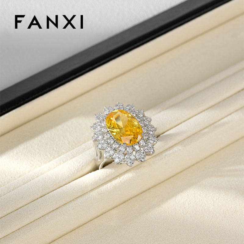 FANXI Fashion Beige Leather Microfiber Jewelry Tray