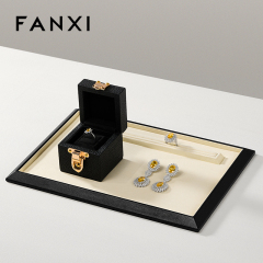 FANXI Fashion Beige Leather Microfiber Jewelry Tray