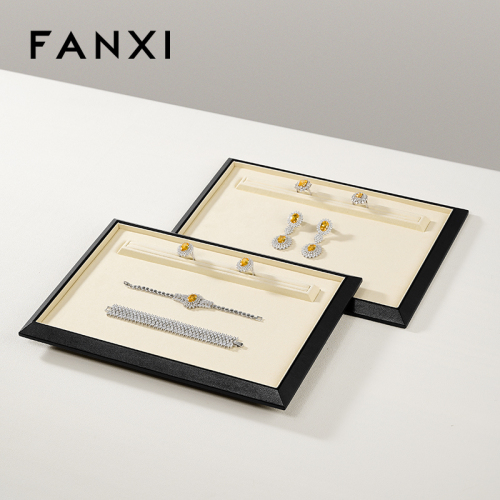 FANXI Fashion Beige Leather Microfiber Jewelry Tray