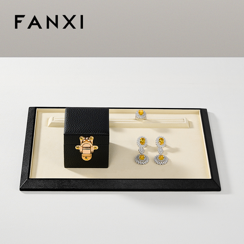 FANXI Fashion Beige Leather Microfiber Jewelry Tray
