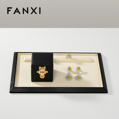FANXI Fashion Beige Leather Microfiber Jewelry Tray