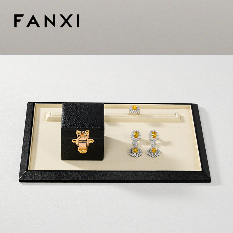 FANXI Fashion Beige Leather Microfiber Jewelry Tray