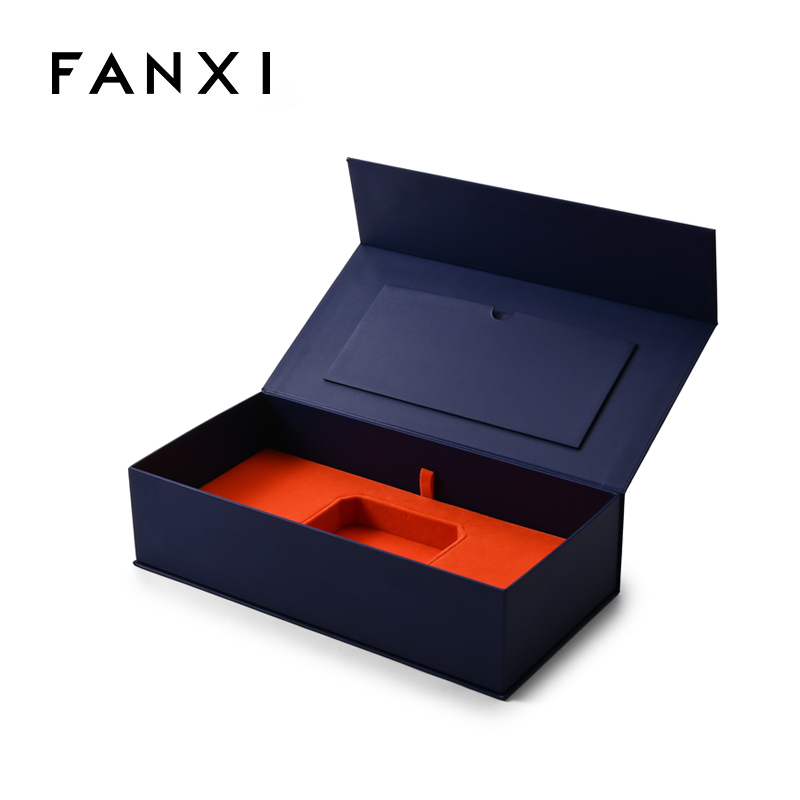 FANXI Custom Blue PU Leather Velvet Magnet Box