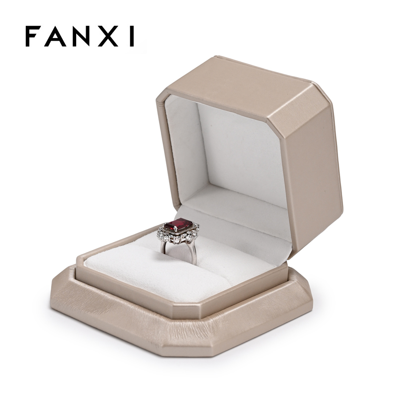 FANXI Custom Champagne Color PU Microfiber Ring Box