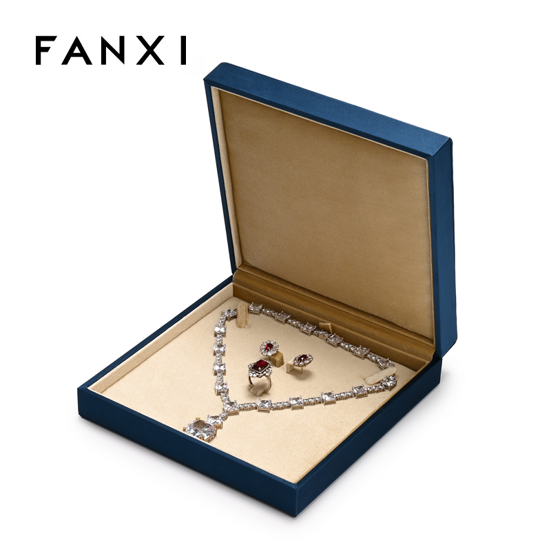 FANXI Custom Blue PU Leather Velvet Jewelry Box