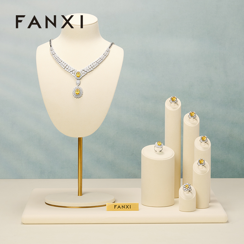 Fanxi luxury beige jewelry ring display sets for jewellery